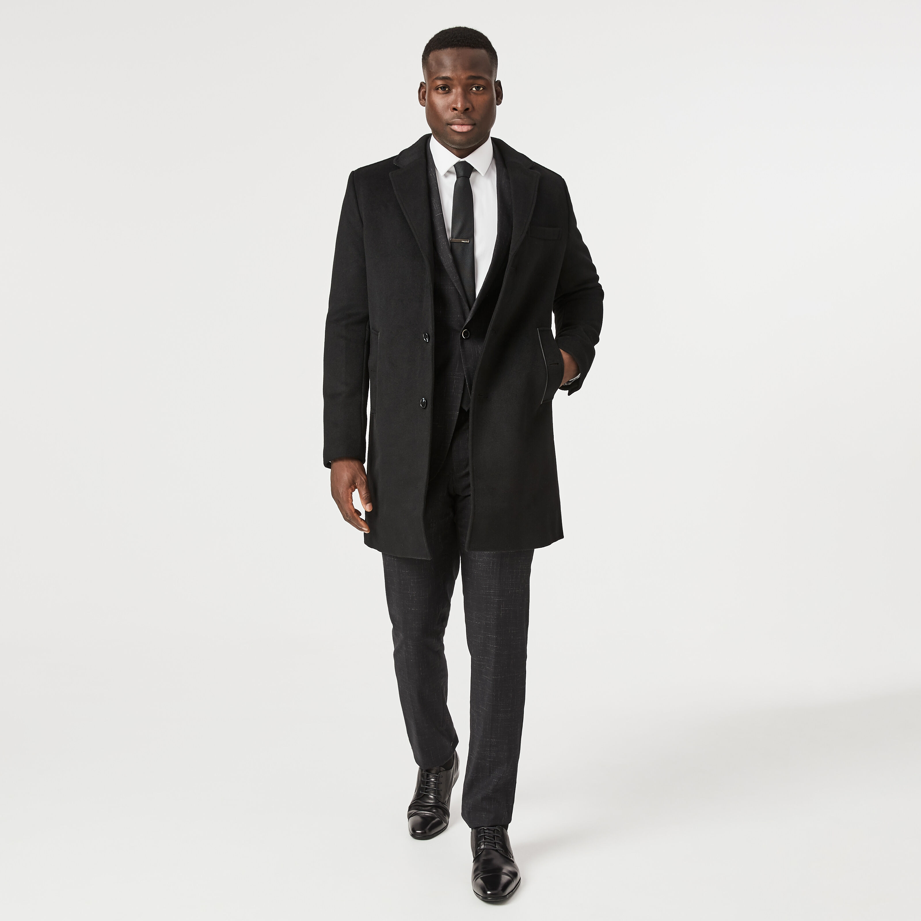 Willetton Casual Jacket Black Blended Wool Overcoat Button Front Coats Jackets Politix